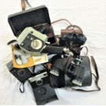 SELECTION OF CAMERAS AND BINOCULARS comprising a pair of Jenoptem Carl Zeiss 8x30 binoculars in