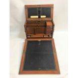 19TH CENTURY OAK TRAVELLING STATIONARY AND WRITING BOX with a rectangular lift up lid revealing an