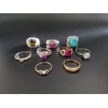 GOOD SELECTION OF GEM AND STONE SET SILVER RINGS including turquoise and CZ, of various sizes and
