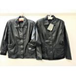 TWO LADIES BLACK LEATHER JACKETS one new with tags for Lakeland purchased in 1998 for £129, button