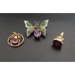 SMALL SELECTION OF JEWELLERY comprising an amethyst and seed pearl spider pendant in unmarked