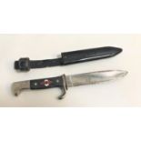 THIRD REICH HITLER YOUTH KNIFE with a tapered single edge blade, 14cm long, etched with the