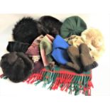 SELECTION OF HATS SCARVES AND OTHER ACCESSORIES including three fur hats with pompoms, various