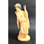 JAPANESE CARVED IVORY FIGURE OF A GEISHA signed 'ichino' to base, 16.5cm high