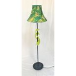 UNUSUAL KITSCH STANDARD LAMP the metal stand decorated with lime green painted wooden birds, the