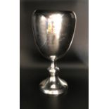 GEORGE VI SILVER PRESENTATION CUP of goblet form raised on knopped stem with circular foot, engraved