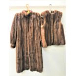 LADIES FULL LENGTH MINK COAT in dark brown, bearing a label for 'Karter of Scotland', with a shawl
