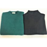 TWO CASHMERE JUMPERS comprising a hunter green crew neck jumper, the label reading '100% Pure