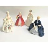 FOUR ROYAL DOULTON FIGURINES comprising Diana HN2468, 20cm high, Angela HN2389, 19cm high, Janet