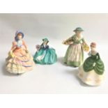 FOUR ROYAL DOULTON FIGURINES comprising Daffy-Down-Dilly HN1712, 20.5cm high, Soiree HN4864, 17.