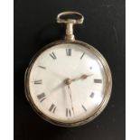 VICTORIAN SILVER PAIR CASED POCKET WATCH the white enamel dial with Roman numerals, the movement