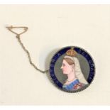 ENAMELLED VICTORIA FLORIN with brooch fitting and safety chain