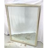 LARGE OBLONG WALL MIRROR with a silver wood frame around a bevelled plate, 112.5cm x 85cm