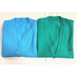 TWO PRINGLE OF SCOTLAND WOOLEN CARDIGANS both button down V-neck cardigans with pockets, the green