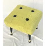 RETRO FOOT STOOL the square cushioned top in lime coloured fabric with large black button detail,