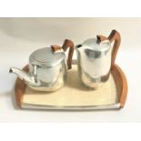PICQUOT WARE PART SERVICE comprising a tea pot, hot water jug and a part melamine tray (3)