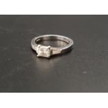DIAMOND SOLITAIRE RING the central radiant cut diamond approximately 0.43cts flanked by tapering