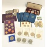 SELECTION OF BRITISH COINS SETS AND COMMEMORATIVE CROWNS including a 1953 cased Specimen set (Two