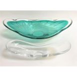 TWO PIECES OF SCANDINAVIAN GLASSWARE comprising a Norwegian Magnor green glass bowl with white