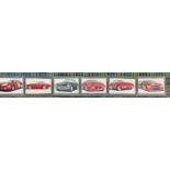 J.M.CUNNINGHAM nine Ferrari car prints, eight with mounts, 30cm x 53cm