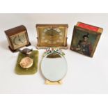 MIXED LOT OF COLLECTABLES including an Elliott walnut cased mantle clock, an alabaster and gilt