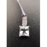 CERTIFIED AQUAMARINE AND DIAMOND PENDANT the square cut Idar aquamarine drop weighing 0.95cts