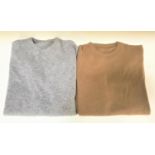 TWO CASHMERE CREW NECK JUMPERS one in grey and the other fawn, no labels (2)