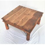 TEAK OCCASIONAL TABLE the square top with decorative stud detail, standing on bulbous turned