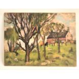 MARGARET HISLOP Hyndford Wells, near West Linton, oil on board, signed and inscribed to verso,