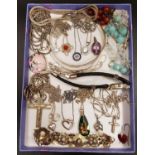 SELECTION OF SILVER JEWELLERY including various pendants on chains including, gem, stone and crystal