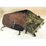WWII GERMAN MILITARY BACKPACK constructed from canvas and horse hair with leather fastenings, marked