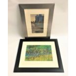 WATERCOLOUR CASTLE SCENE indistinctly signed, 21.3cm x 13cm; together with a pastel forrest scene,