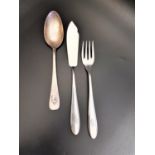 GERMAN THIRD REICH FISH KNIFE AND FORK with SS to the terminal, marked Wello, together with a