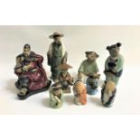 SELECTION OF CHINESE STONEWARE FIGURES comprising a seated sage, a farmer, two young girls, a