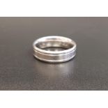 PLATINUM WEDDING BAND with engraved detail, ring size R-S and approximately 6.4 grams