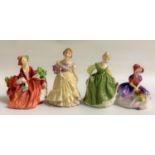 FOUR ROYAL DOULTON FIGURINES comprising Lydia HN1908, 12cm high; The Bridesmaid HN2148, 14cm high;