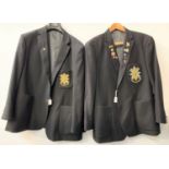 TWO GENTLEMAN'S BLACK BLAZERS both with Glasgow Highlanders buttons and woven breast badge, both
