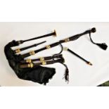 SET OF J & R GLEN OF EDINBURGH BAGPIPES the rosewood turned pipes with white metal and ivory mounts,