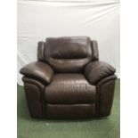 LEATHER EFFECT RECLINING ARMCHAIR with lever operation, in brown leather effect covering