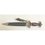 GERMAN THIRD REICH DRESS DAGGER with brown hardwood handle inset with eagle and enamel SA, the blade