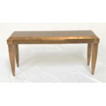 GILTWOOD CONSOLE TABLE the oblong top with canted edges, standing on tapering supports, 153cm wide