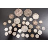 SELECTION OF PRE-1920 BRITISH SILVER COINS various denominations including Crowns from 1821 and