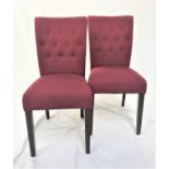 SET OF TEN BUTTON BACK DINING CHAIRS with padded backs and seats, covered in a raspberry coloured