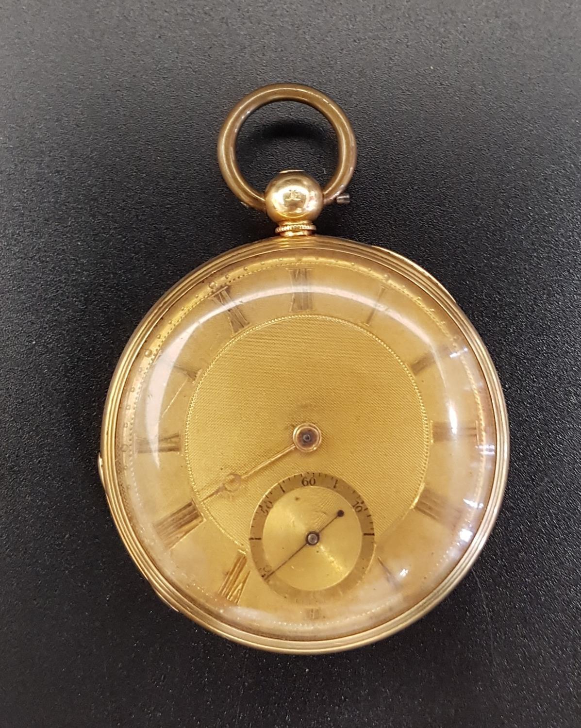 VICTORIAN EIGHTEEN CARAT GOLD POCKET WATCH the gold dial with Roman numerals and subsidiary - Bild 2 aus 2