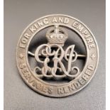 WWI LAPEL BADGE For King And Empire Services Rendered, numbered to the back 43262