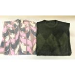 TWO LADIES CASHMERE JUMPERS one with green diamond pattern to the front and the other with pink grey