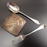 VICTORIAN SILVER FORK AND SPOON in the old English pattern, both profusely decorated, London 1881;