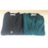 TWO PRINGLE OF SCOTLAND V NECK LAMSWOOL CARDIGANS one in black and the other in green, both size