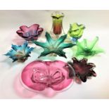 SELECTION OF RETRO MURANO STYLE VASES AND BOWLS all of biomorphic shape and in colourful palettes,