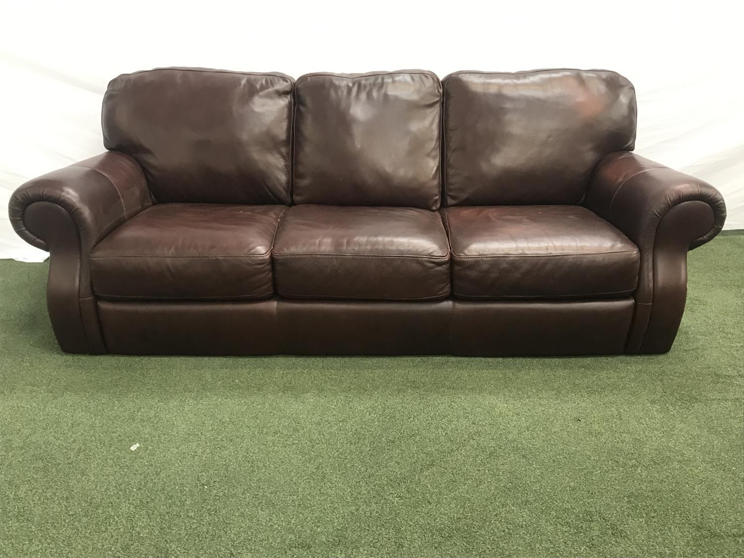 LEATHER THREE SEAT SOFA in brown, 210cm wide